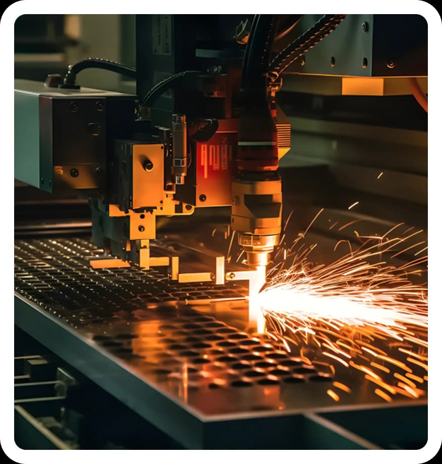 STM fiber laser cutting machine cutting a sheet metal plate